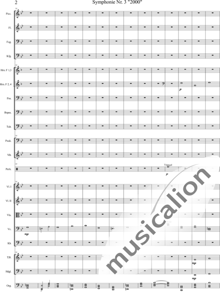 Mücher, Alwin: Symphonie Nr. 3 "2000", 5. Satz: "Es ist so weit!" - Orgel+Vibraphon+[HnF4+Pos3]+[Fl3]+[Vl2]+[Fg2]+[Px2]+[Tb2]+[Vla+Vc+Kb]+[Pk]+|aI:2