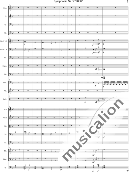 Mücher, Alwin: Symphonie Nr. 3 "2000", 5. Satz: "Es ist so weit!" - Orgel+Vibraphon+[HnF4+Pos3]+[Fl3]+[Vl2]+[Fg2]+[Px2]+[Tb2]+[Vla+Vc+Kb]+[Pk]+|aI:3