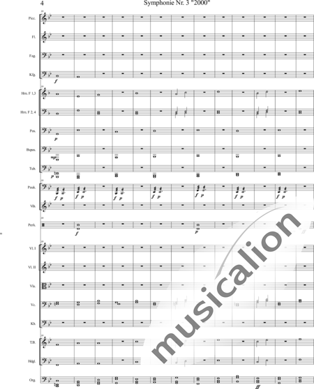 Mücher, Alwin: Symphonie Nr. 3 "2000", 5. Satz: "Es ist so weit!" - Orgel+Vibraphon+[HnF4+Pos3]+[Fl3]+[Vl2]+[Fg2]+[Px2]+[Tb2]+[Vla+Vc+Kb]+[Pk]+|aI:4