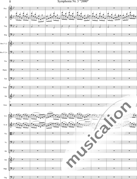 Mücher, Alwin: Symphonie Nr. 3 "2000", 5. Satz: "Es ist so weit!" - Orgel+Vibraphon+[HnF4+Pos3]+[Fl3]+[Vl2]+[Fg2]+[Px2]+[Tb2]+[Vla+Vc+Kb]+[Pk]+|aI:8