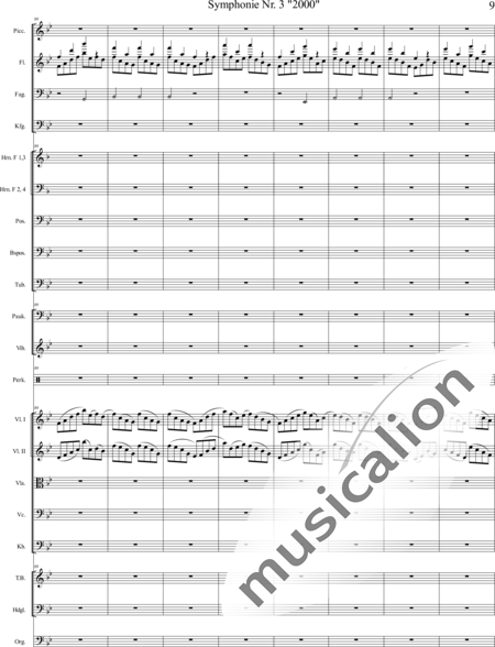 Mücher, Alwin: Symphonie Nr. 3 "2000", 5. Satz: "Es ist so weit!" - Orgel+Vibraphon+[HnF4+Pos3]+[Fl3]+[Vl2]+[Fg2]+[Px2]+[Tb2]+[Vla+Vc+Kb]+[Pk]+|aI:9