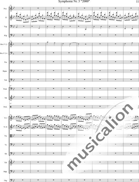 Mücher, Alwin: Symphonie Nr. 3 "2000", 5. Satz: "Es ist so weit!" - Orgel+Vibraphon+[HnF4+Pos3]+[Fl3]+[Vl2]+[Fg2]+[Px2]+[Tb2]+[Vla+Vc+Kb]+[Pk]+|aI:11