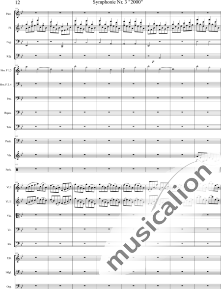 Mücher, Alwin: Symphonie Nr. 3 "2000", 5. Satz: "Es ist so weit!" - Orgel+Vibraphon+[HnF4+Pos3]+[Fl3]+[Vl2]+[Fg2]+[Px2]+[Tb2]+[Vla+Vc+Kb]+[Pk]+|aI:12