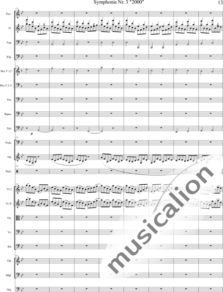 Mücher, Alwin: Symphonie Nr. 3 "2000", 5. Satz: "Es ist so weit!" - Orgel+Vibraphon+[HnF4+Pos3]+[Fl3]+[Vl2]+[Fg2]+[Px2]+[Tb2]+[Vla+Vc+Kb]+[Pk]+|aI:13