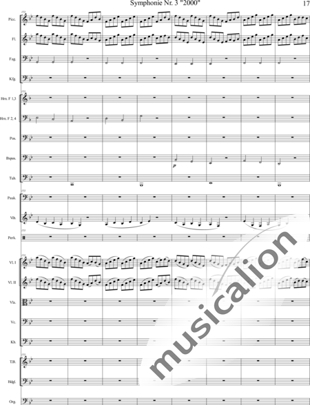 Mücher, Alwin: Symphonie Nr. 3 "2000", 5. Satz: "Es ist so weit!" - Orgel+Vibraphon+[HnF4+Pos3]+[Fl3]+[Vl2]+[Fg2]+[Px2]+[Tb2]+[Vla+Vc+Kb]+[Pk]+|aI:17