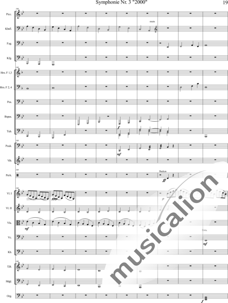 Mücher, Alwin: Symphonie Nr. 3 "2000", 5. Satz: "Es ist so weit!" - Orgel+Vibraphon+[HnF4+Pos3]+[Fl3]+[Vl2]+[Fg2]+[Px2]+[Tb2]+[Vla+Vc+Kb]+[Pk]+|aI:19