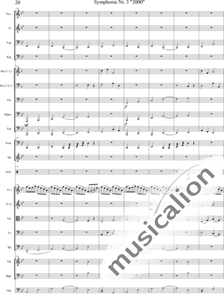 Mücher, Alwin: Symphonie Nr. 3 "2000", 5. Satz: "Es ist so weit!" - Orgel+Vibraphon+[HnF4+Pos3]+[Fl3]+[Vl2]+[Fg2]+[Px2]+[Tb2]+[Vla+Vc+Kb]+[Pk]+|aI:20