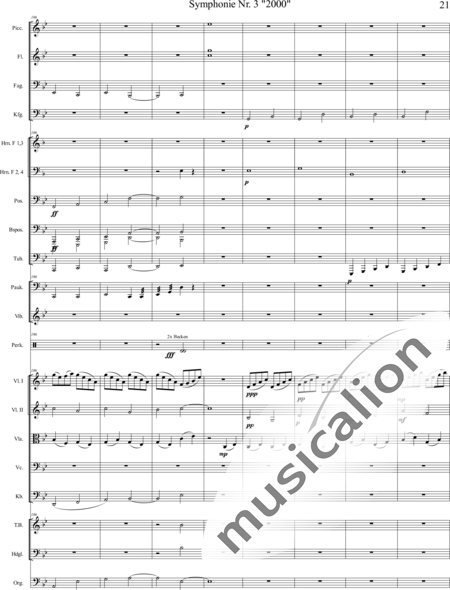 Mücher, Alwin: Symphonie Nr. 3 "2000", 5. Satz: "Es ist so weit!" - Orgel+Vibraphon+[HnF4+Pos3]+[Fl3]+[Vl2]+[Fg2]+[Px2]+[Tb2]+[Vla+Vc+Kb]+[Pk]+|aI:21