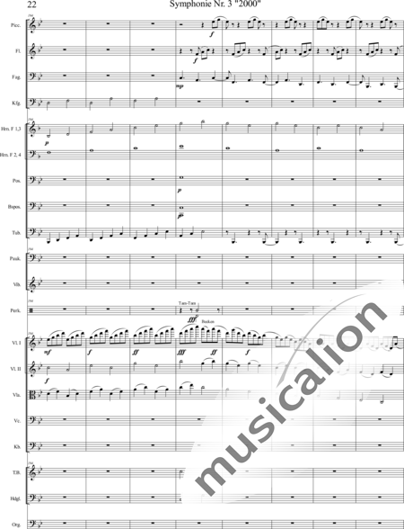 Mücher, Alwin: Symphonie Nr. 3 "2000", 5. Satz: "Es ist so weit!" - Orgel+Vibraphon+[HnF4+Pos3]+[Fl3]+[Vl2]+[Fg2]+[Px2]+[Tb2]+[Vla+Vc+Kb]+[Pk]+|aI:22