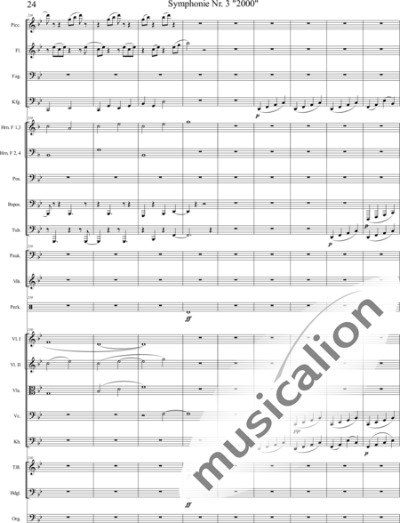 Mücher, Alwin: Symphonie Nr. 3 "2000", 5. Satz: "Es ist so weit!" - Orgel+Vibraphon+[HnF4+Pos3]+[Fl3]+[Vl2]+[Fg2]+[Px2]+[Tb2]+[Vla+Vc+Kb]+[Pk]+|aI:24