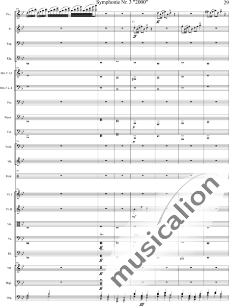 Mücher, Alwin: Symphonie Nr. 3 "2000", 5. Satz: "Es ist so weit!" - Orgel+Vibraphon+[HnF4+Pos3]+[Fl3]+[Vl2]+[Fg2]+[Px2]+[Tb2]+[Vla+Vc+Kb]+[Pk]+|aI:29