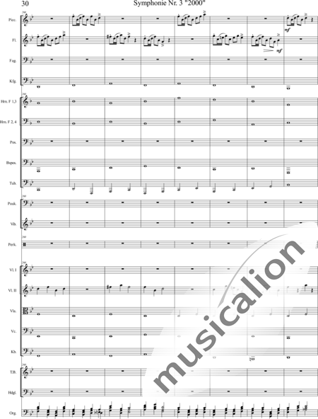 Mücher, Alwin: Symphonie Nr. 3 "2000", 5. Satz: "Es ist so weit!" - Orgel+Vibraphon+[HnF4+Pos3]+[Fl3]+[Vl2]+[Fg2]+[Px2]+[Tb2]+[Vla+Vc+Kb]+[Pk]+|aI:30