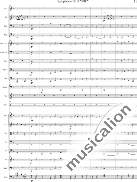 Mücher, Alwin: Symphonie Nr. 3 "2000", 5. Satz: "Es ist so weit!" - Orgel+Vibraphon+[HnF4+Pos3]+[Fl3]+[Vl2]+[Fg2]+[Px2]+[Tb2]+[Vla+Vc+Kb]+[Pk]+|aI:31