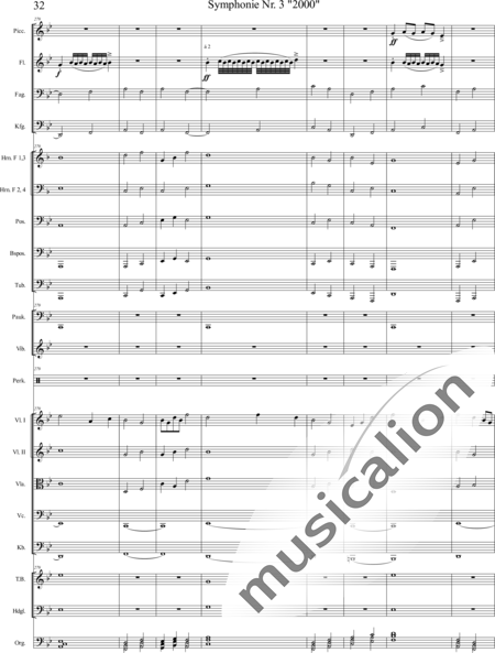 Mücher, Alwin: Symphonie Nr. 3 "2000", 5. Satz: "Es ist so weit!" - Orgel+Vibraphon+[HnF4+Pos3]+[Fl3]+[Vl2]+[Fg2]+[Px2]+[Tb2]+[Vla+Vc+Kb]+[Pk]+|aI:32