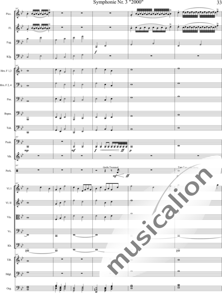 Mücher, Alwin: Symphonie Nr. 3 "2000", 5. Satz: "Es ist so weit!" - Orgel+Vibraphon+[HnF4+Pos3]+[Fl3]+[Vl2]+[Fg2]+[Px2]+[Tb2]+[Vla+Vc+Kb]+[Pk]+|aI:33