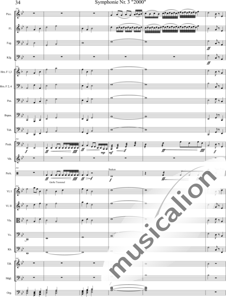 Mücher, Alwin: Symphonie Nr. 3 "2000", 5. Satz: "Es ist so weit!" - Orgel+Vibraphon+[HnF4+Pos3]+[Fl3]+[Vl2]+[Fg2]+[Px2]+[Tb2]+[Vla+Vc+Kb]+[Pk]+|aI:34