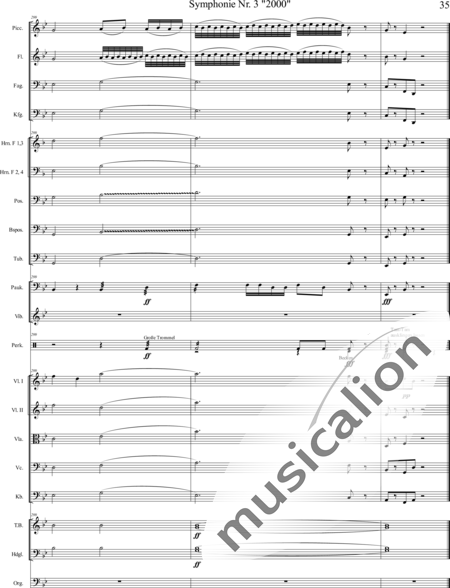 Mücher, Alwin: Symphonie Nr. 3 "2000", 5. Satz: "Es ist so weit!" - Orgel+Vibraphon+[HnF4+Pos3]+[Fl3]+[Vl2]+[Fg2]+[Px2]+[Tb2]+[Vla+Vc+Kb]+[Pk]+|aI:35