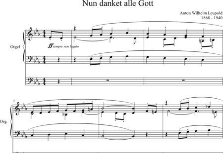 Leupold, Anton Wilhelm: Now all thank God (Transposed into the key of modern hymn books) - Órgano>cPed:0