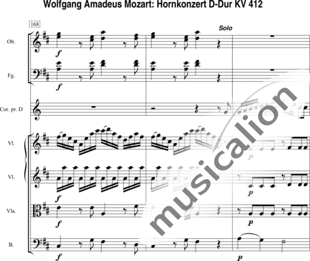 Mozart, Wolfgang Amadeus: Concierto para corno en Re mayor 1.Movimiento - Violín 2+[Ob2+Fg2]+Cr+BC+Vla:42