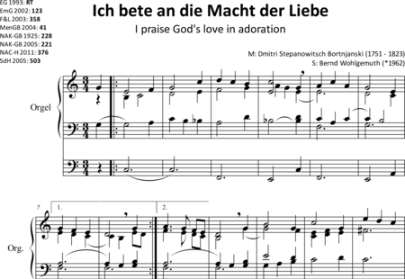 Bortniansky, Dmitri Stepanowitch: Ich bete an die Macht der Liebe (1) - Orgel>mPed:0