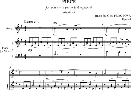 Fedotova, Olga: Piece / Bокализ (for voice and piano or vibraphone) - Solo>Sop+Klavier:0