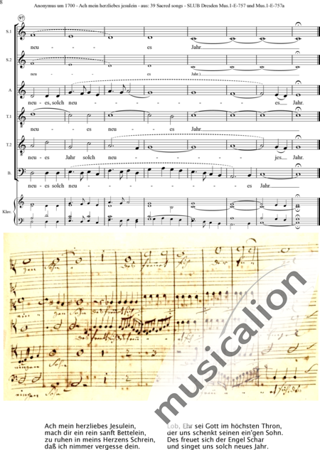Anonymus, Unknown: Ach mein herzliebes Jesulein (Ah, my heart's beloved little Jesus) - Choir>SSATTB+Basso continuo:8