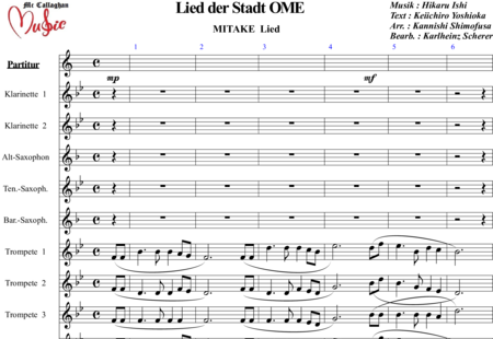 Ishi, Hikaru: Mitake Lied - Trompete B 3+[PosC3]+[KlarB2]+[HnEs2]+[Sx2]+|aI2+[TbC]:0