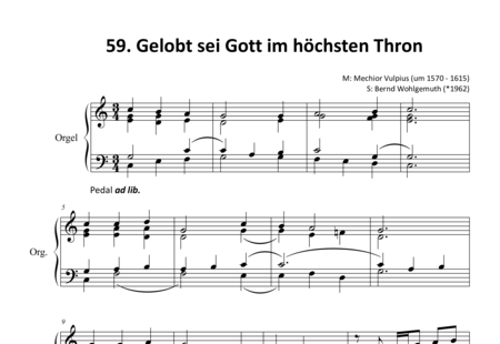 Vulpius, Melchior: Gelobt sei Gott im höchsten Thron (1) - Orgel>mPed:0