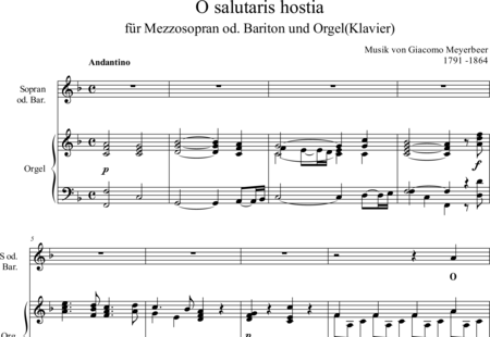 Meyerbeer, Giacomo : O Salutaris hostia for middle voice and organ or piano - Solo>sop+Organ>wped:0