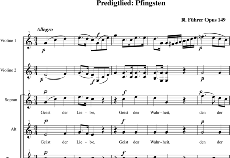 Führer, Robert: Predigtlied-Pfingsten-Partitur - Chor>SATB+Org+[Vl2+Kb]:0