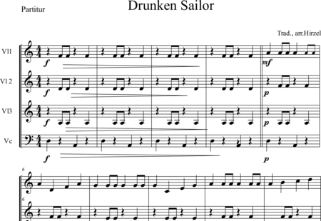 Anónimo, desconocido: Drunken sailor - Violín 2+[Vla+Vc]:0