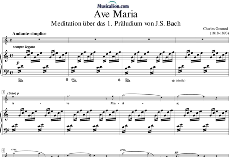 Gounod, Charles
: Ave Maria (Meditation sobre el 1. Preludio de J. S. Bach) - Solo>sop+Piano:0
