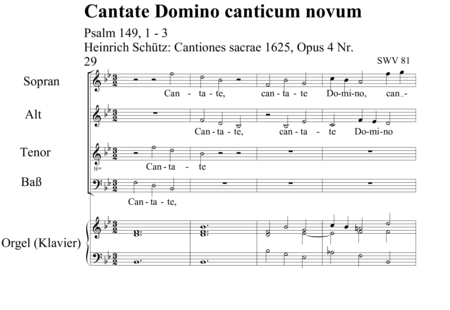 Schütz, Heinrich: Cantate Domino canticum novum - Chor>SATB+Orgel:0