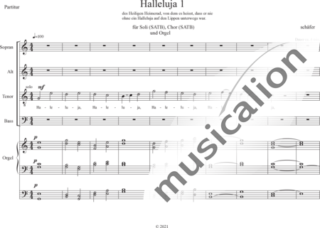 Schäfer, Martina: Halleluja 1 - Solo>Sop/Alt/Ten/Bass+Chor>SATB+OrgmP:0