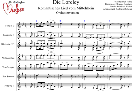 Silcher, Friedrich: Die Loreley (Orchesterversion) - Trompete 3+|aI4+[Klar2]+[Pos2]+[Sx2+Fl]+[Tb]:0