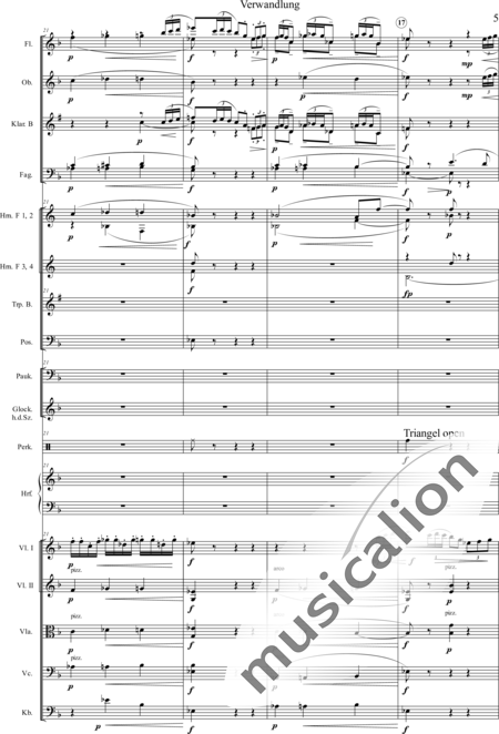 Humperdinck, Engelbert: Transformation (second image) - Harp+[HnF4+TbnC3]+[ClB2]+[Vln2]+[BnC2+FlC2+ObC]+[Vla+Vlc+Db]+[TptB]+[Gs+Perc+Tmp]:5
