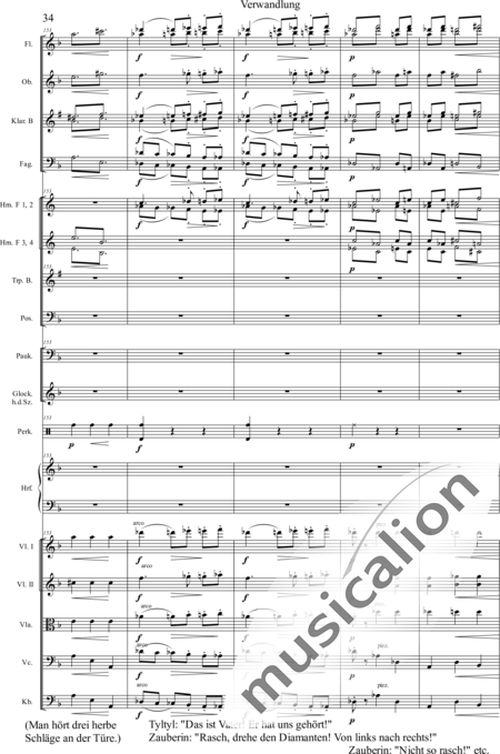 Humperdinck, Engelbert: Transformation (second image) - Harp+[HnF4+TbnC3]+[ClB2]+[Vln2]+[BnC2+FlC2+ObC]+[Vla+Vlc+Db]+[TptB]+[Gs+Perc+Tmp]:34