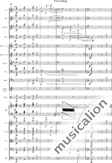 Humperdinck, Engelbert: Transformation (second image) - Harp+[HnF4+TbnC3]+[ClB2]+[Vln2]+[BnC2+FlC2+ObC]+[Vla+Vlc+Db]+[TptB]+[Gs+Perc+Tmp]:36