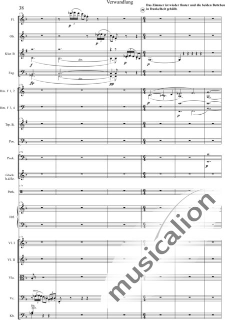 Humperdinck, Engelbert: Transformation (second image) - Harp+[HnF4+TbnC3]+[ClB2]+[Vln2]+[BnC2+FlC2+ObC]+[Vla+Vlc+Db]+[TptB]+[Gs+Perc+Tmp]:38