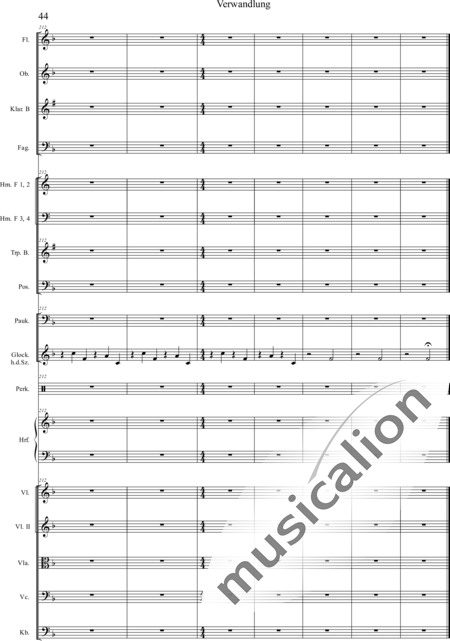 Humperdinck, Engelbert: Transformation (second image) - Harp+[HnF4+TbnC3]+[ClB2]+[Vln2]+[BnC2+FlC2+ObC]+[Vla+Vlc+Db]+[TptB]+[Gs+Perc+Tmp]:44