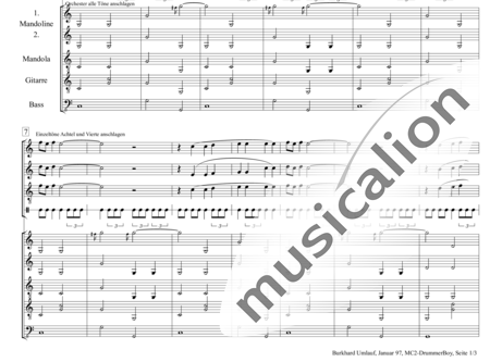 Anonymus, Unbekannt: The Little Drummer Boy (3Melod/2Mand/Mandola/Git/B) - Mandoline 6+Git+Kb:1