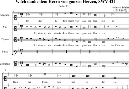 Schütz, Heinrich: Ich danke dem Herrn von ganzen Herzen - Chor>SATB+Cembalo:0