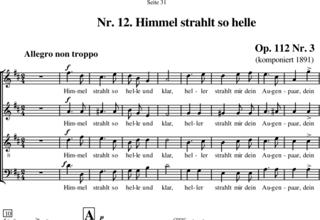 Brahms, Johannes: Himmel strahlt so helle und klar - Choir>SATB:0
