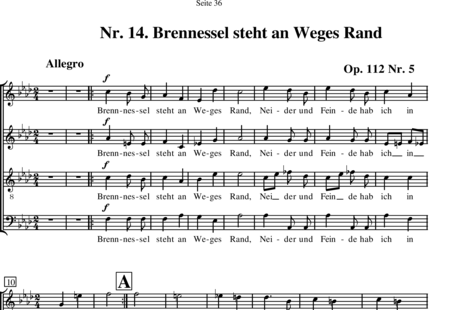 Brahms, Johannes: Brennessel steht an Weges Rand - Chor>SATB:0