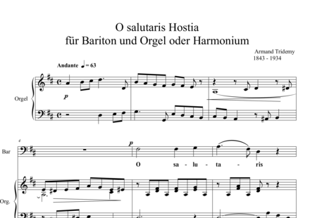 Tridemy, Armand: O salutaris hostia für Baritonsolo oder einst. MCH und Orgel oder Harmonium - Chor>B+Orgel:0