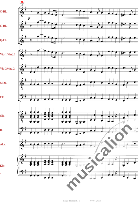Händel, Georg Friedrich: Largo - Violine 2+[Bfl2]+[Kl]+[Git]+[Vc+Kb]+[Fl]+[Akk]+[Mdl]:5
