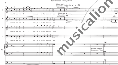Anónimo, desconocido: A Ship is Coming, Laden - 1st - 7th Verses for Organ - Solo>sop/alto/Ten/bajo+Coro>SATB/SA+[Fl. dul4]+[Vl2]+[Tb]+OrgcP+[Fl]+[Trb+Trp+Cr]+[Fg]+[Cb+Vc+Vla]+[Clar+Ob]:5
