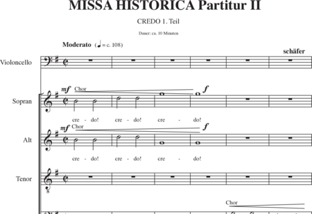 Schäfer, Martina: Missa historica, Credo- 1.Teil - Solo>Sop/Alt/Ten/Bass+Chor>SATB+Vc+Hf+OrgmP:0