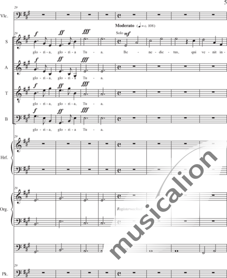 Schäfer, Martina: Missa historica, Sanctus - Solo>sop/alt/ten/bass+Choir>SATB+Vlc+Hp+Orgwp+Tmp:5
