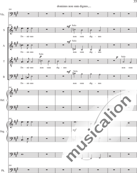 Schäfer, Martina: Missa historica, Sanctus - Solo>sop/alt/ten/bass+Choir>SATB+Vlc+Hp+Orgwp+Tmp:35